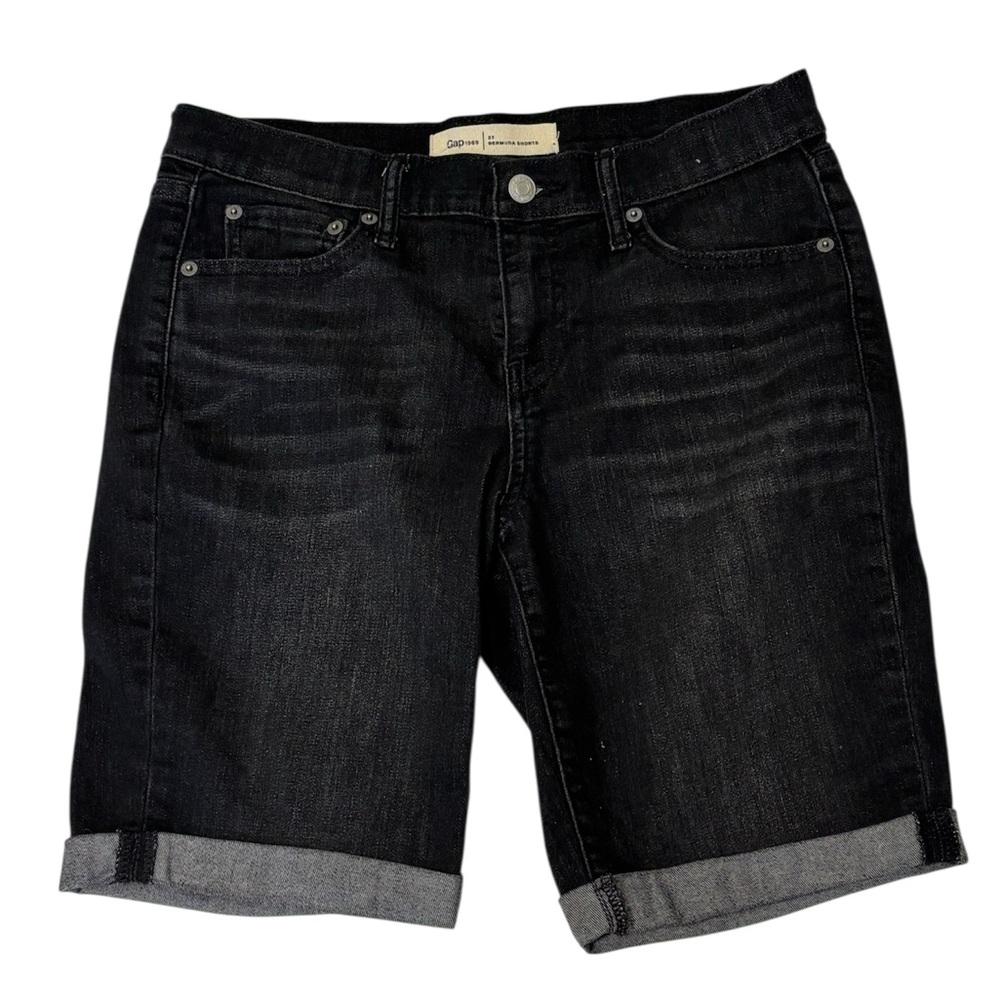 GAP Black Denim Bermuda Cuffed Jean Shorts Size 27